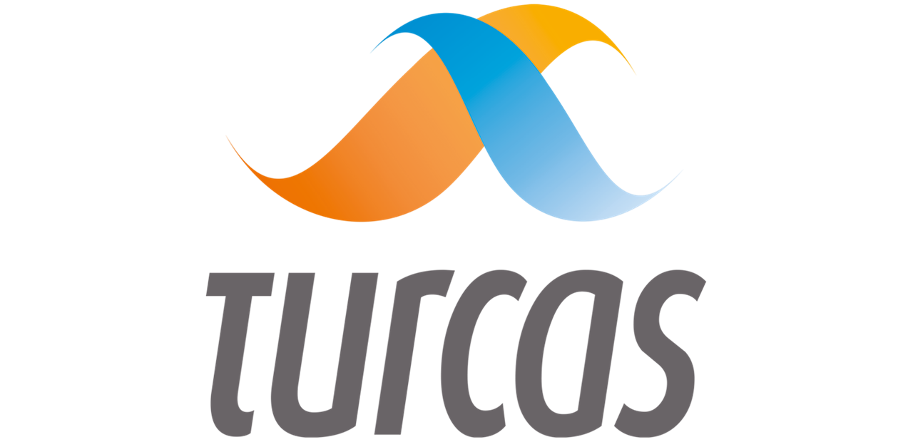 A colourful abstract logo showing overlapping orange, blue and yellow cloud-like shapes with soft gradients above a grey curved base.